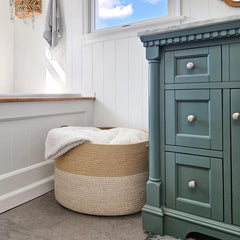 INDRESSME woven basket with durable handles for sturdy storage