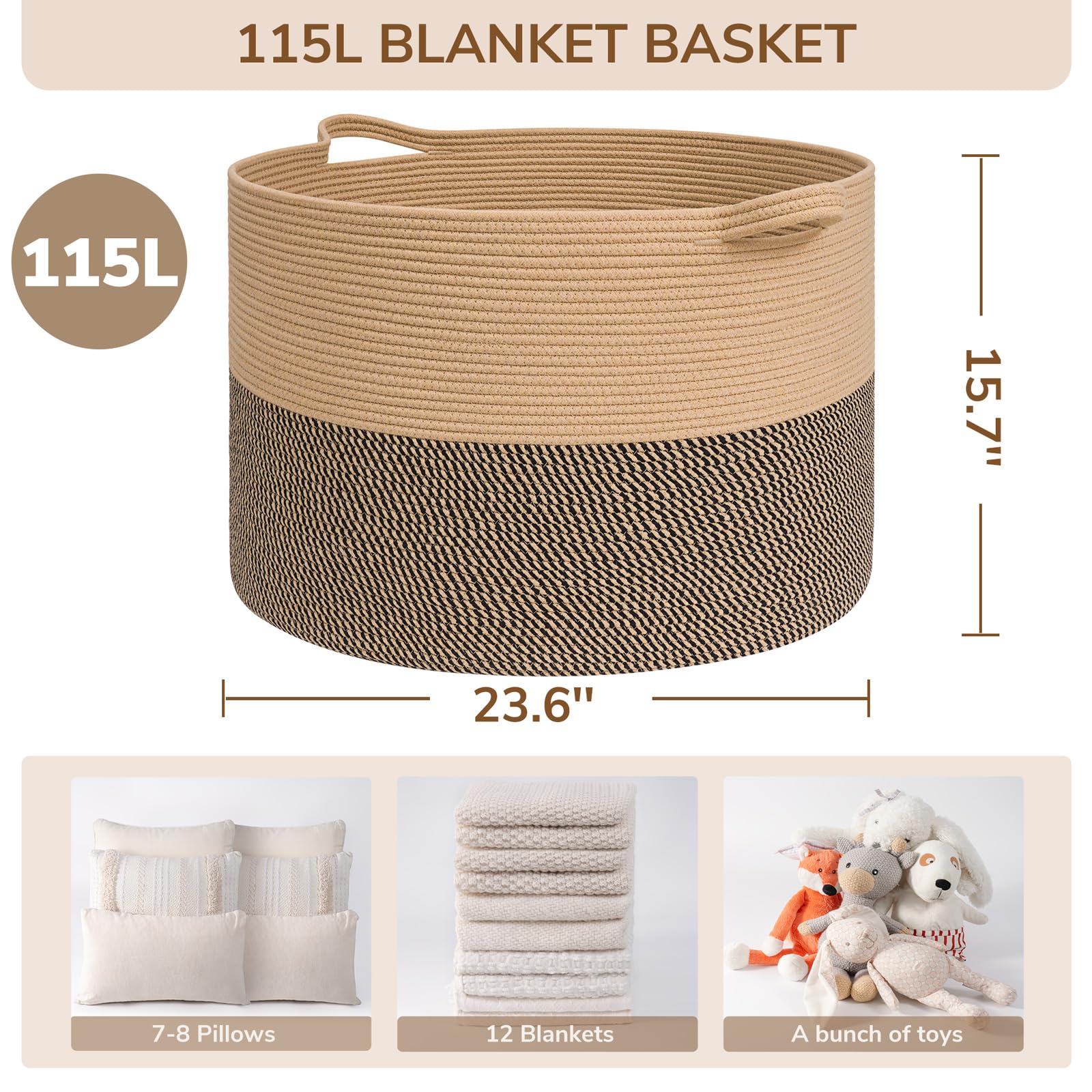 Woven storage basket with cotton rope by INDRESSME for durable organization.