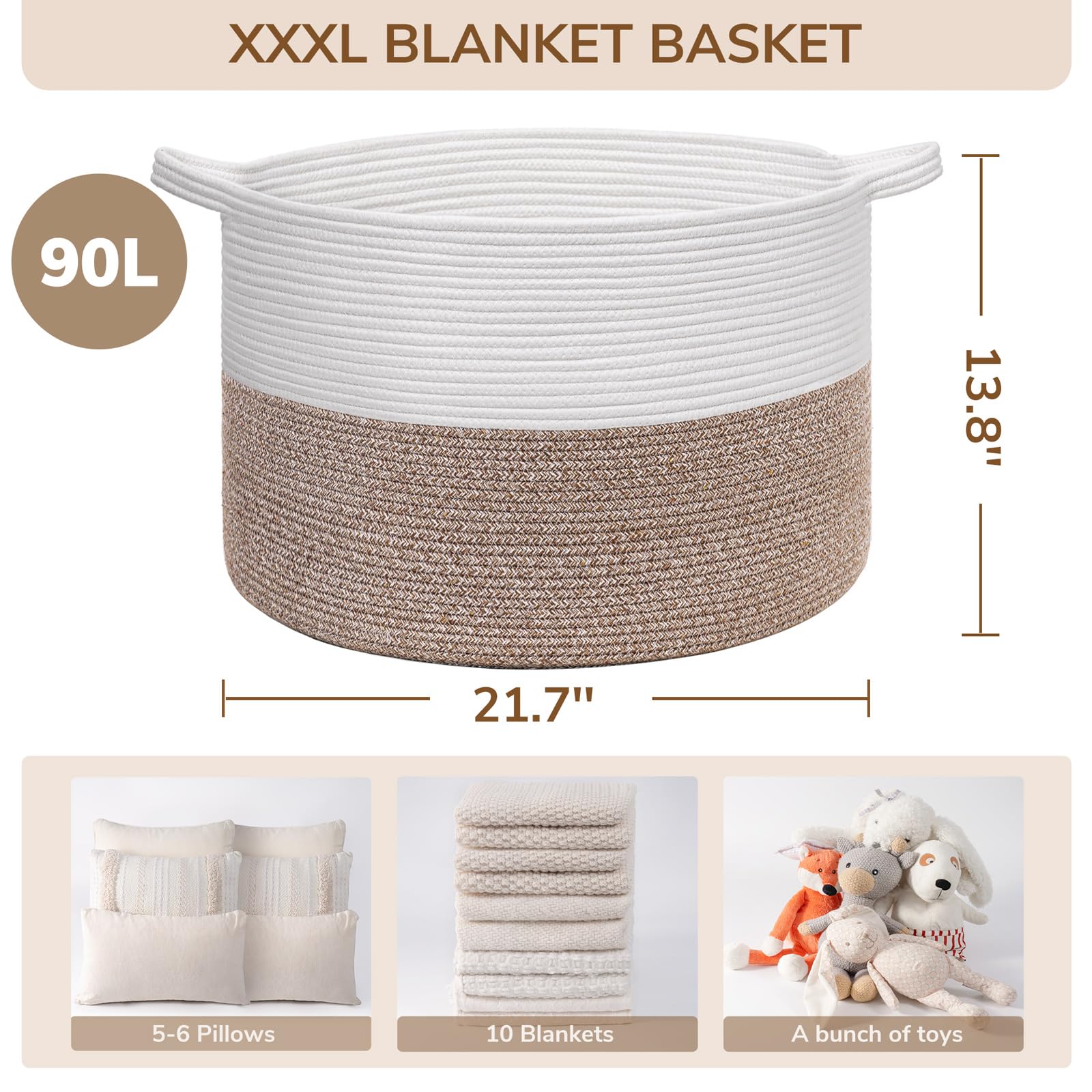 INDRESSME XXXLarge Cotton Rope Basket in living room storage