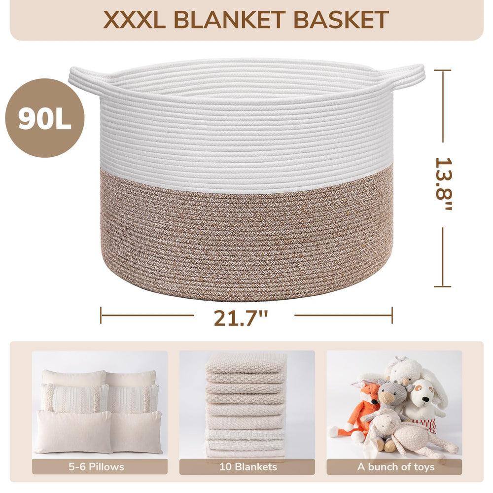 INDRESSME XXXLarge Cotton Rope Basket in living room storage