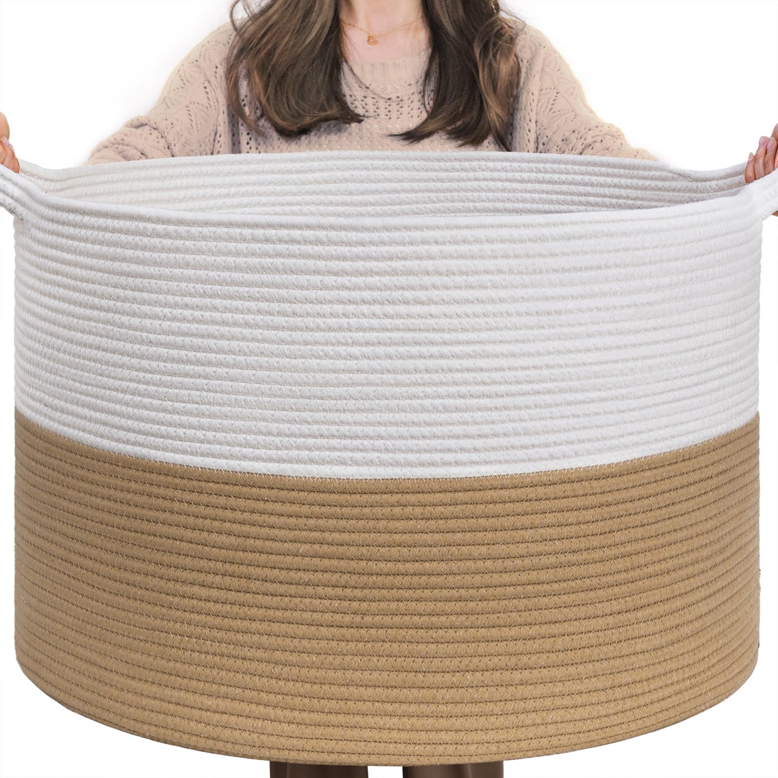 INDRESSME XXXLarge jute rope basket stores blankets and cushions for organized living spaces