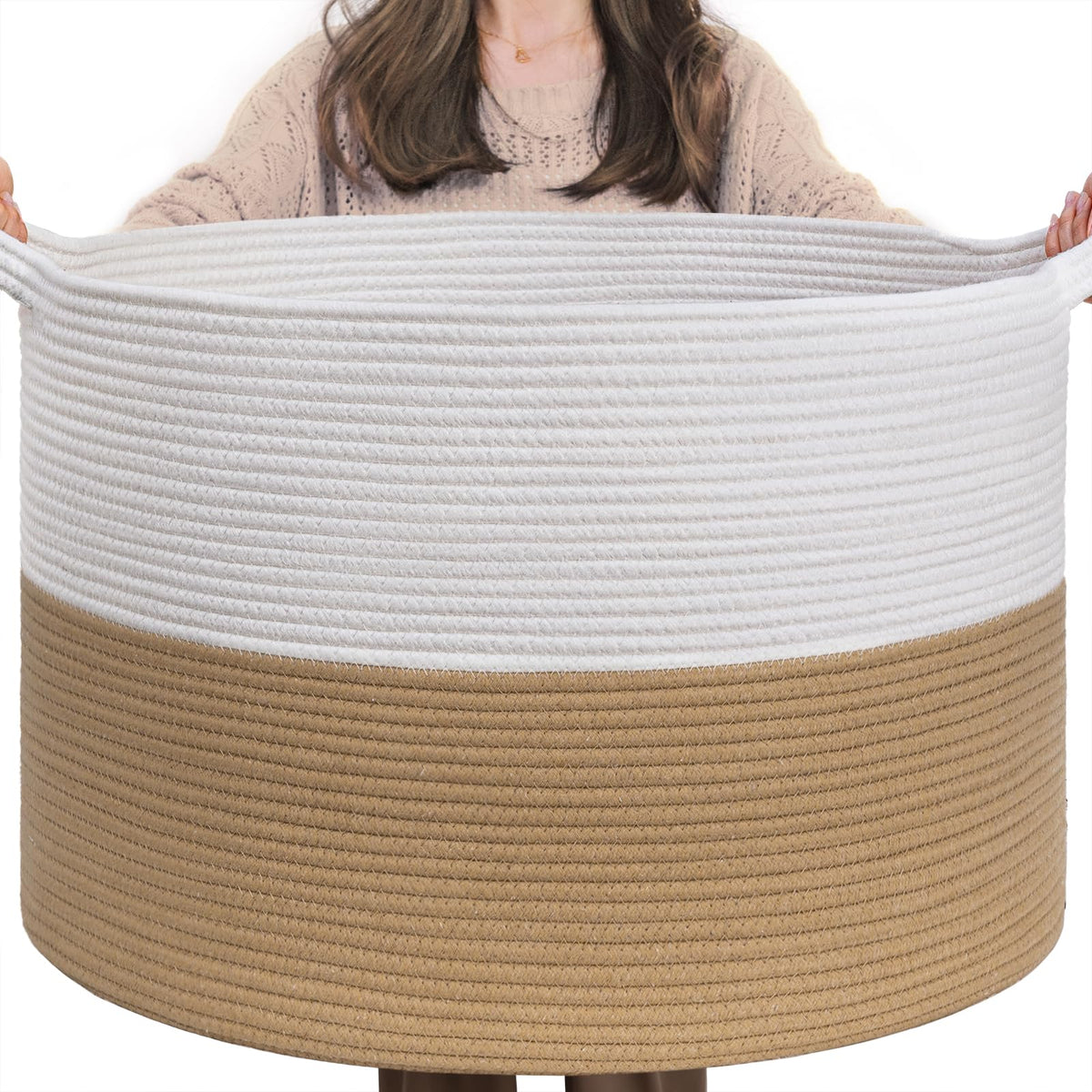 INDRESSME XXXLarge jute rope basket stores blankets and cushions for organized living spaces