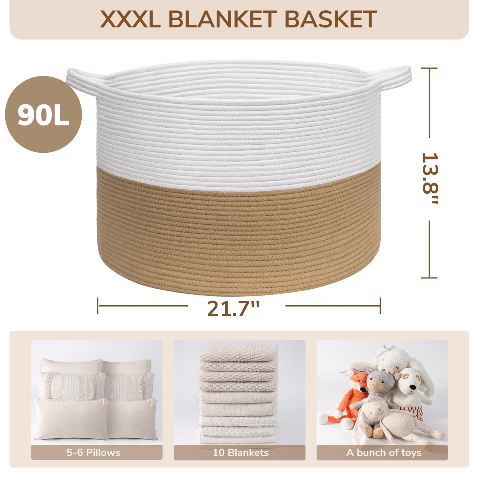 INDRESSME XXXLarge jute rope basket complements farmhouse decor while providing practical storage