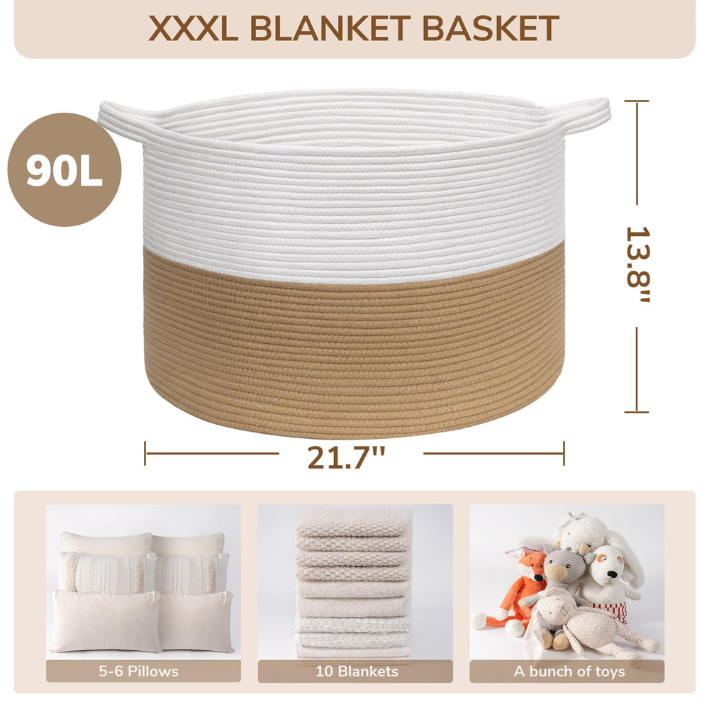 INDRESSME XXXLarge jute rope basket complements farmhouse decor while providing practical storage