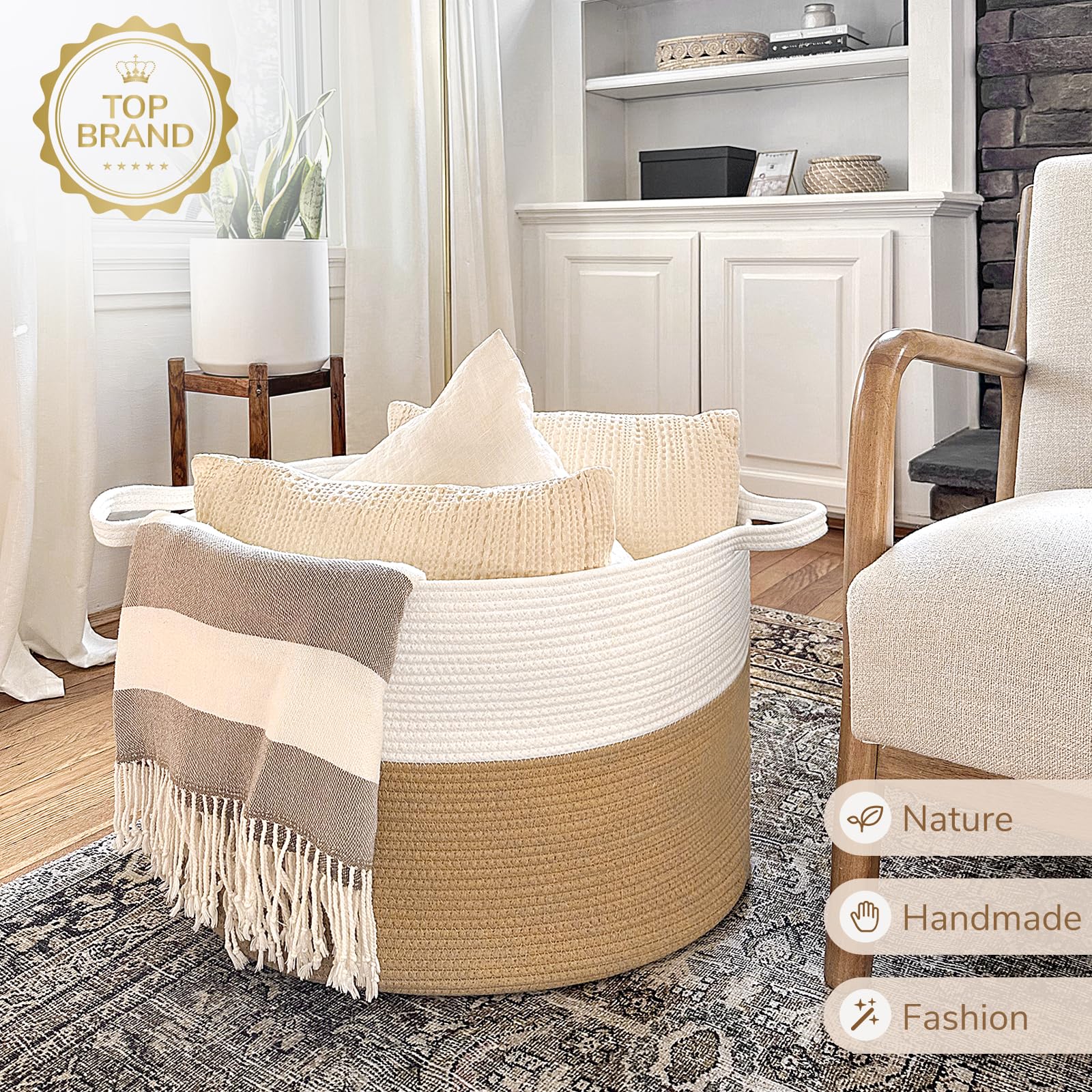 INDRESSME XXXLarge jute rope basket foldable design adds soft storage option