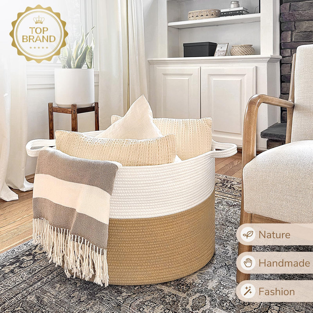 INDRESSME XXXLarge jute rope basket foldable design adds soft storage option