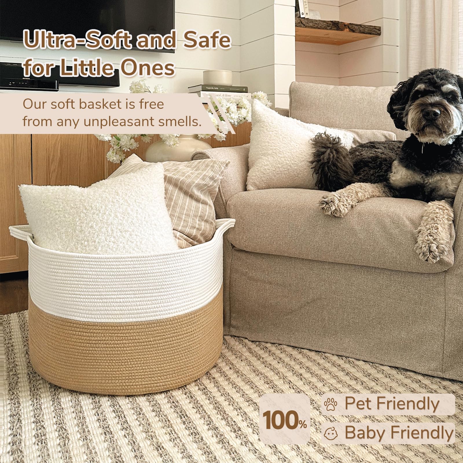 INDRESSME XXXLarge jute rope basket holds toys neatly in a child’s play area