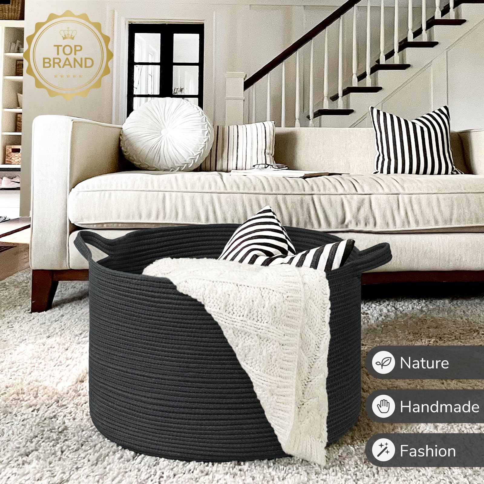 INDRESSME XXXLarge blanket basket black white decor fits any room