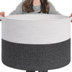 INDRESSME XXXLarge cotton rope basket stores blankets in a cozy living room.