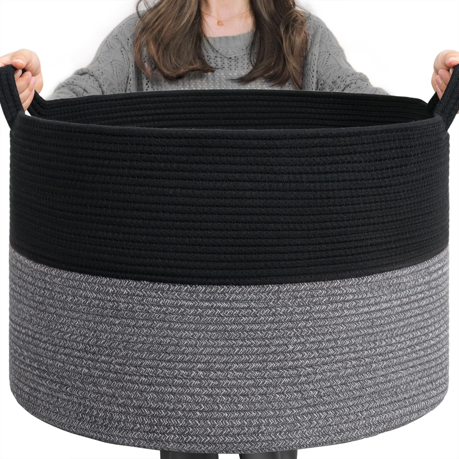 INDRESSME XXXLarge cotton rope basket in boho style, ideal for stylish storage.