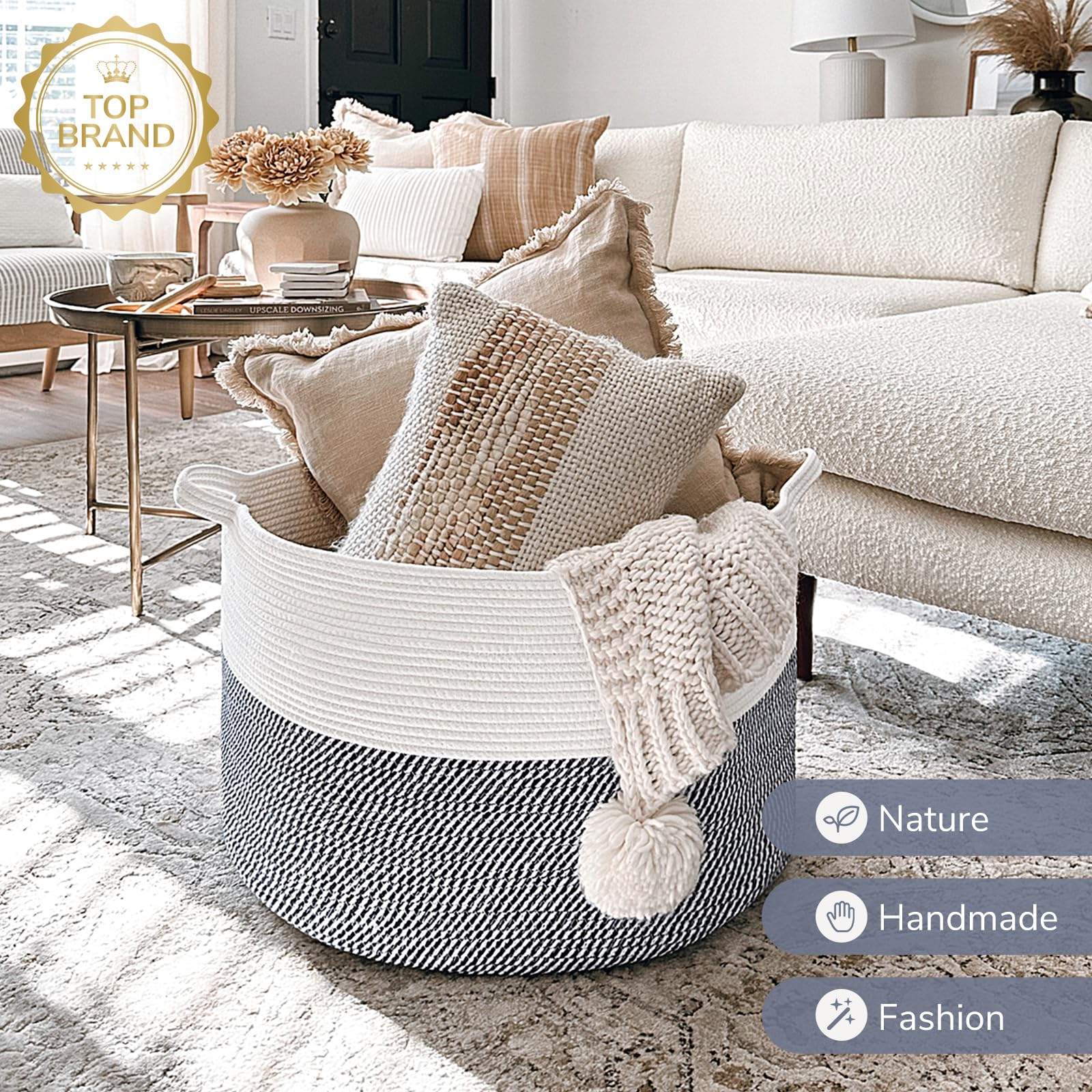 INDRESSME XXXLarge rope basket care tips, machine washable in a laundry bag.