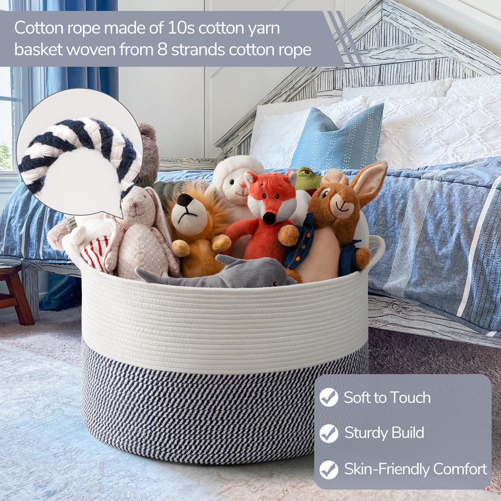 INDRESSME XXXLarge rope basket filled with blankets, a cozy storage solution.