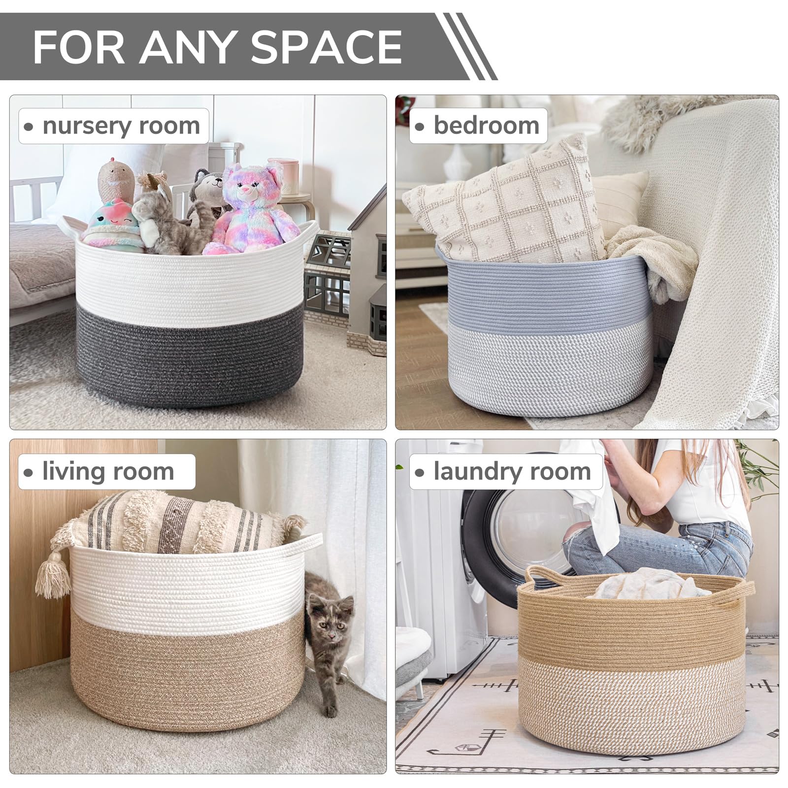INDRESSME XXXLarge cotton rope basket folded compactly for storage.