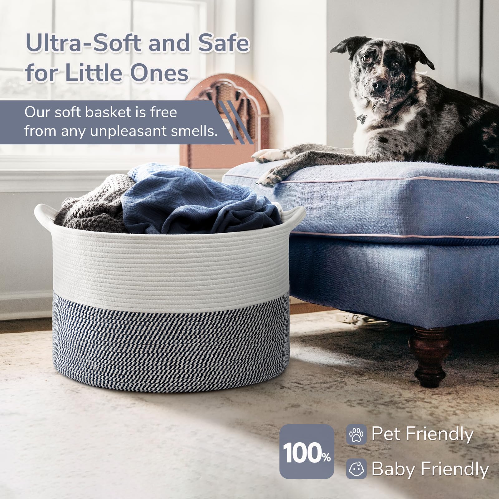 INDRESSME XXXLarge rope basket in folded setup for space saving.