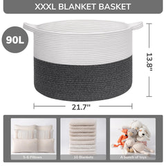 INDRESSME XXXLarge cotton rope basket with handles for easy transport.