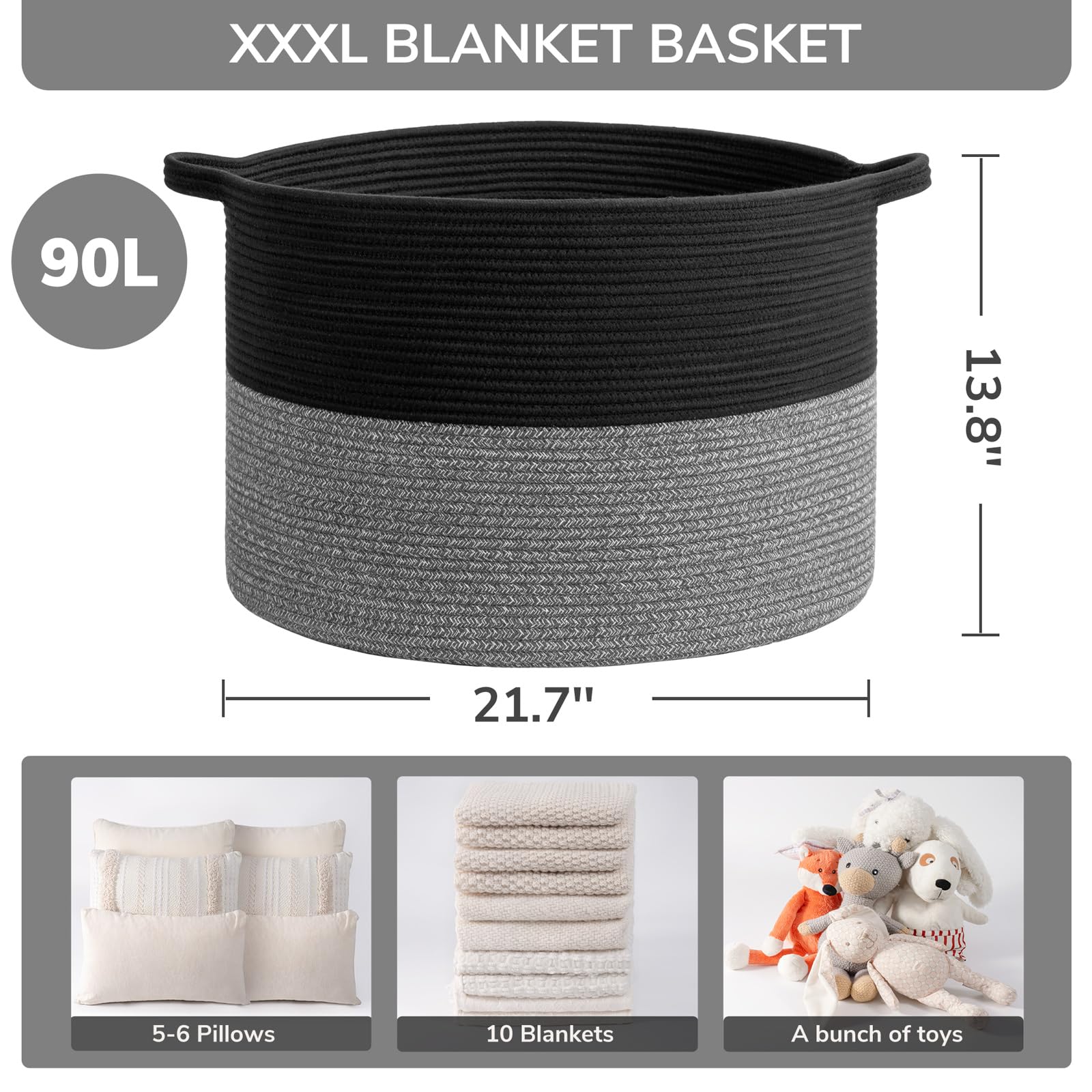 INDRESSME XXXLarge basket with strong handles for easy carrying.