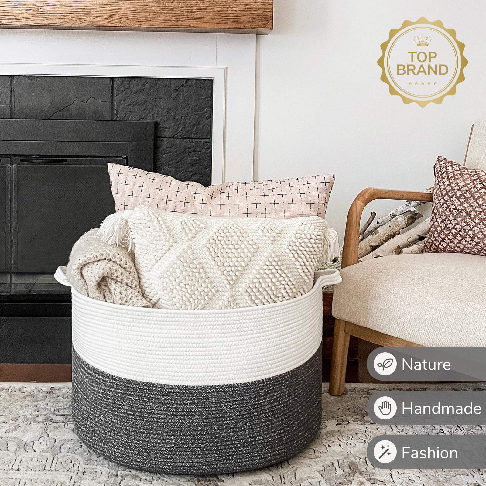 INDRESSME XXXLarge cotton rope basket blends with home decor for organization.
