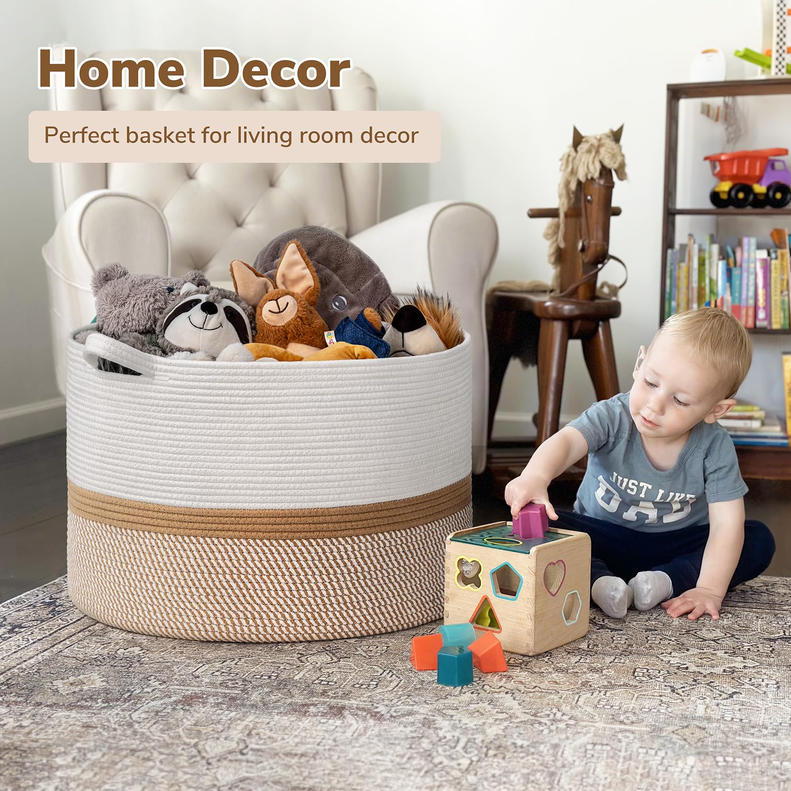 INDRESSME XXXLarge cotton rope basket living room decor adds boho charm and organized storage.