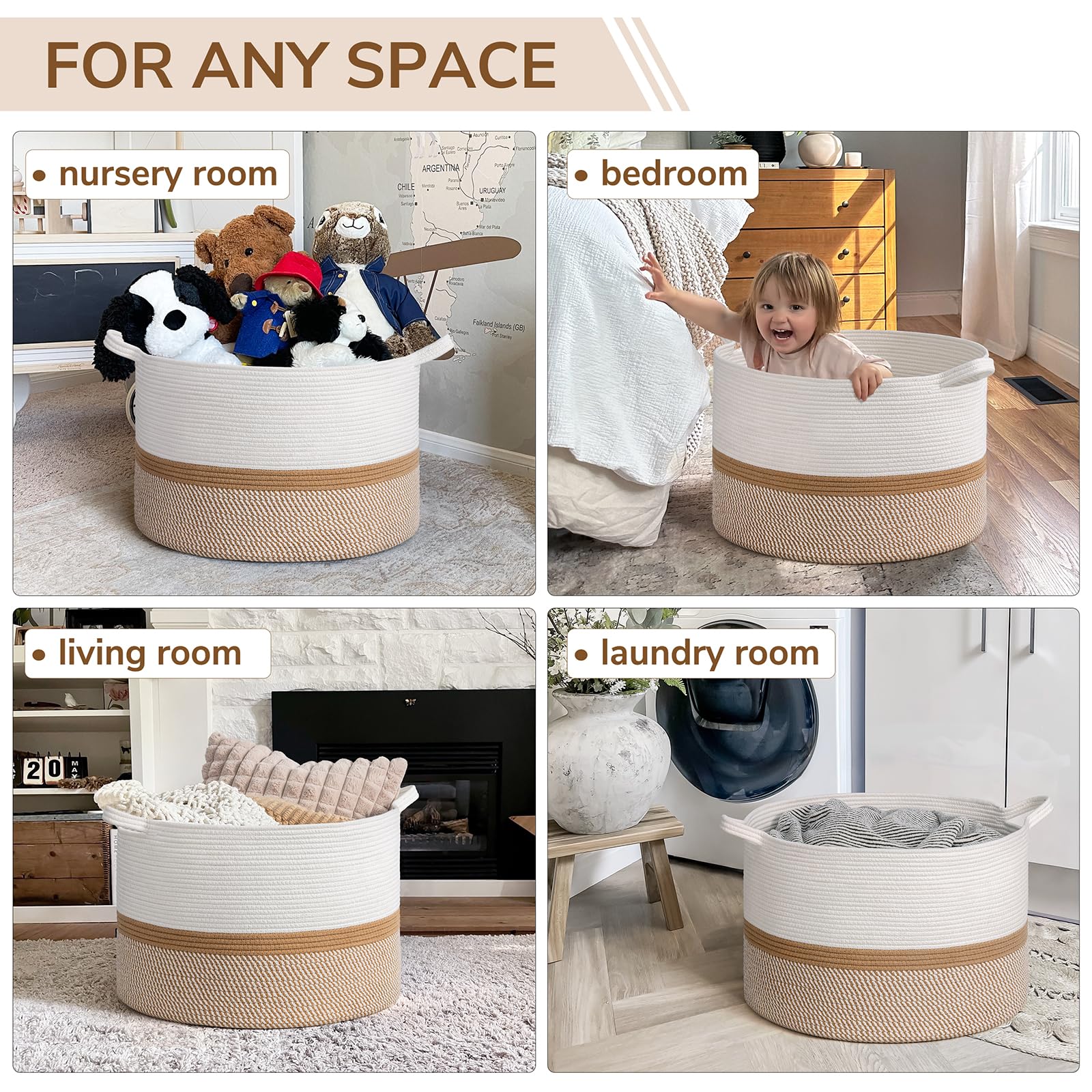 INDRESSME XXXLarge cotton rope basket nursery uses gentle, skin-friendly material.