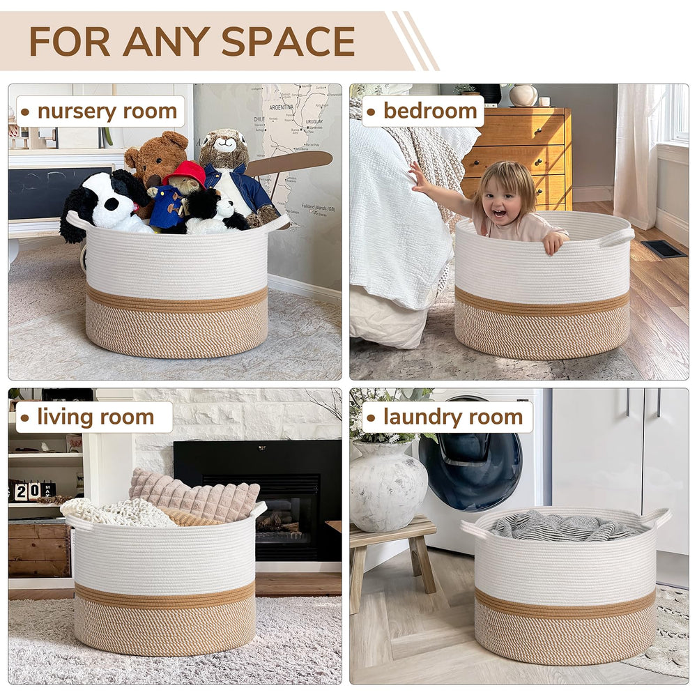INDRESSME XXXLarge cotton rope basket nursery uses gentle, skin-friendly material.