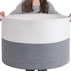 INDRESSME XXXLarge cotton rope basket on a shelf in navy for spacious storage.