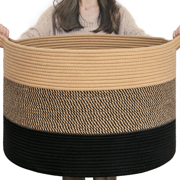 INDRESSME XXXLarge cotton rope basket open top for clutter-free living spaces.