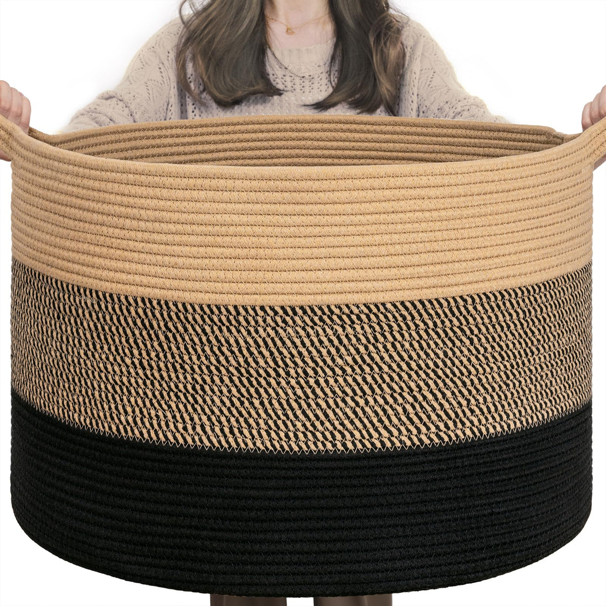 INDRESSME XXXLarge cotton rope basket open top for clutter-free living spaces.