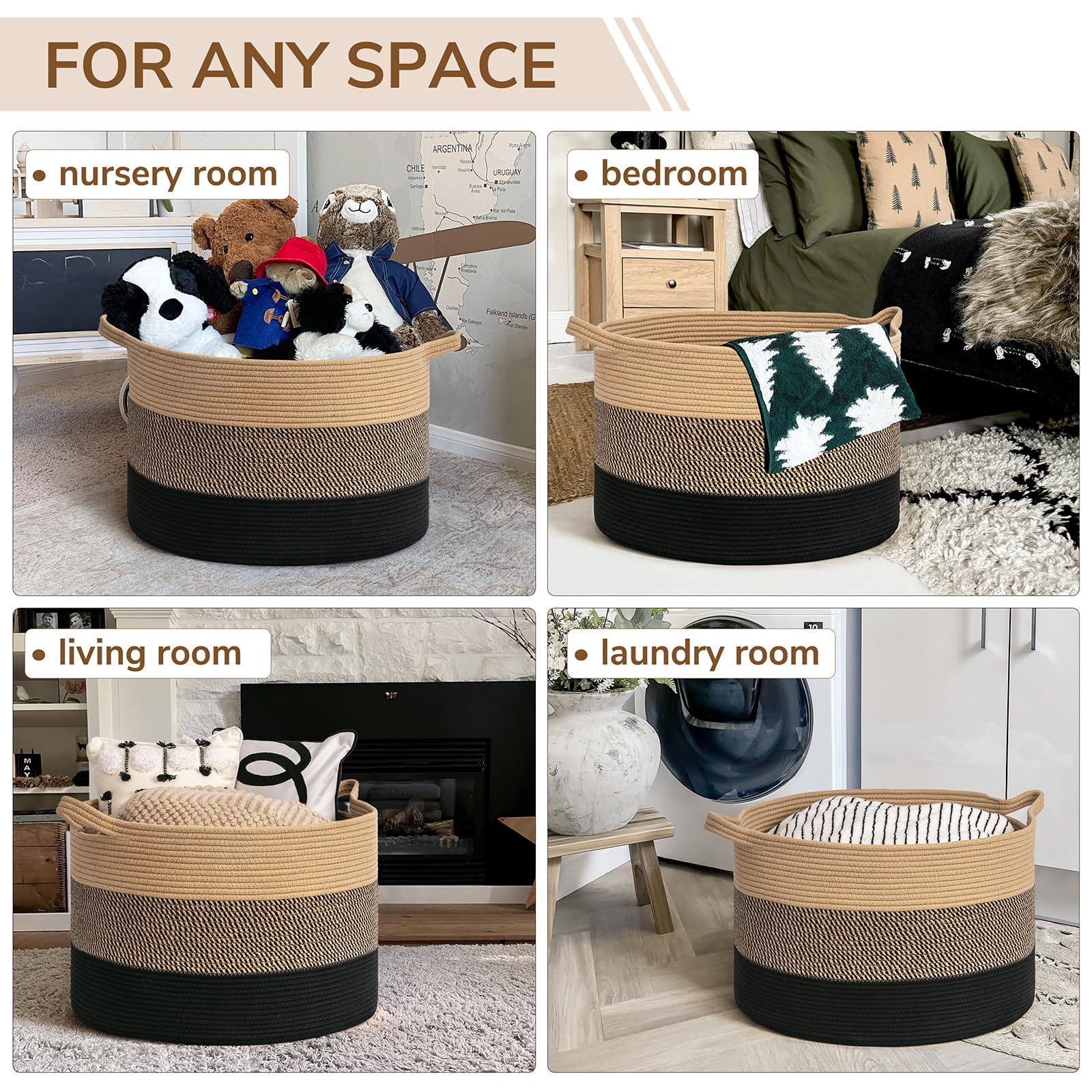 INDRESSME XXXLarge cotton rope basket side-handle enables easy carrying.