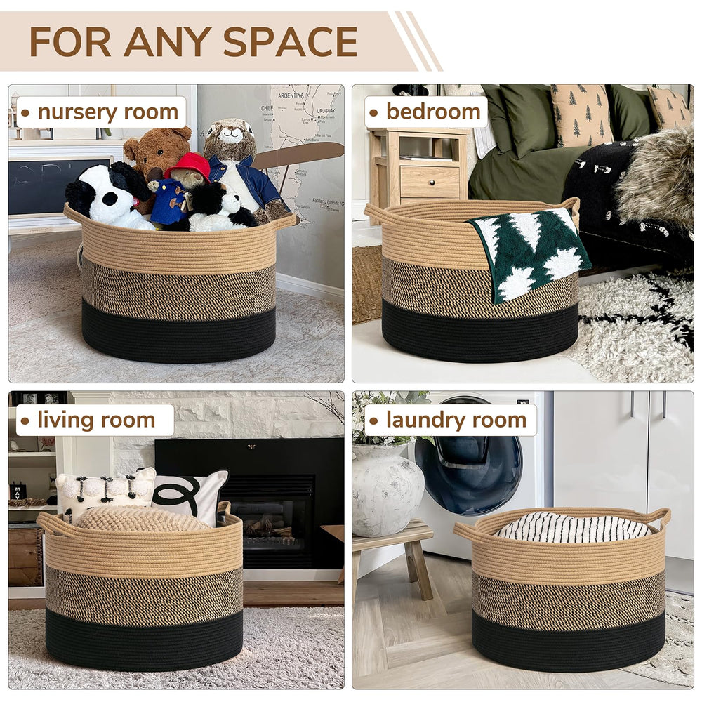 INDRESSME XXXLarge cotton rope basket side-handle enables easy carrying.