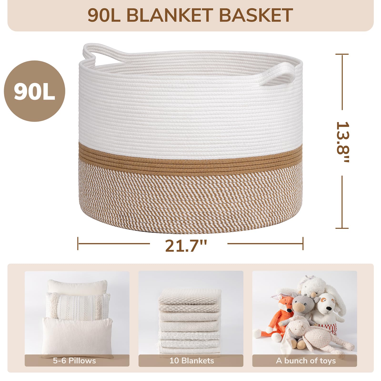 INDRESSME XXXLarge cotton rope basket toy storage keeps kids items neatly contained.