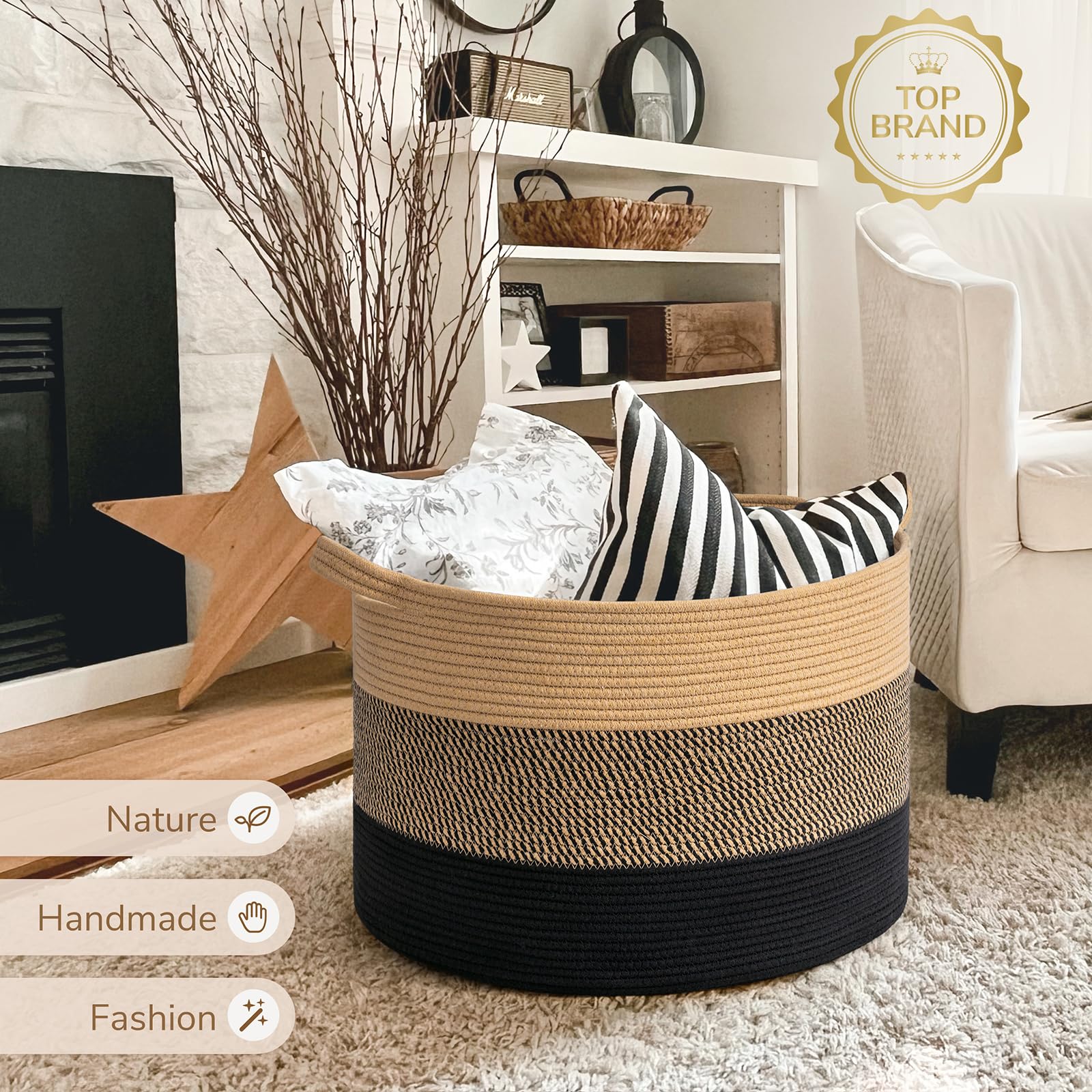 INDRESSME XXXLarge cotton rope basket weave pattern with camel mix color.