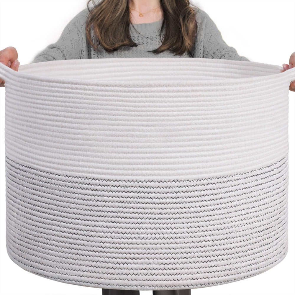 INDRESSME XXXLarge cotton rope basket showing oversized storage for blankets and toys.