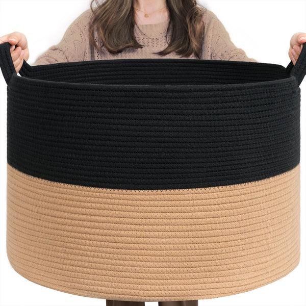 INDRESSME XXXLarge cotton rope basket folding handles for easy transport and blanket storage.