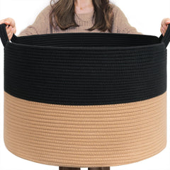 INDRESSME XXXLarge cotton rope basket folding handles for easy transport and blanket storage.