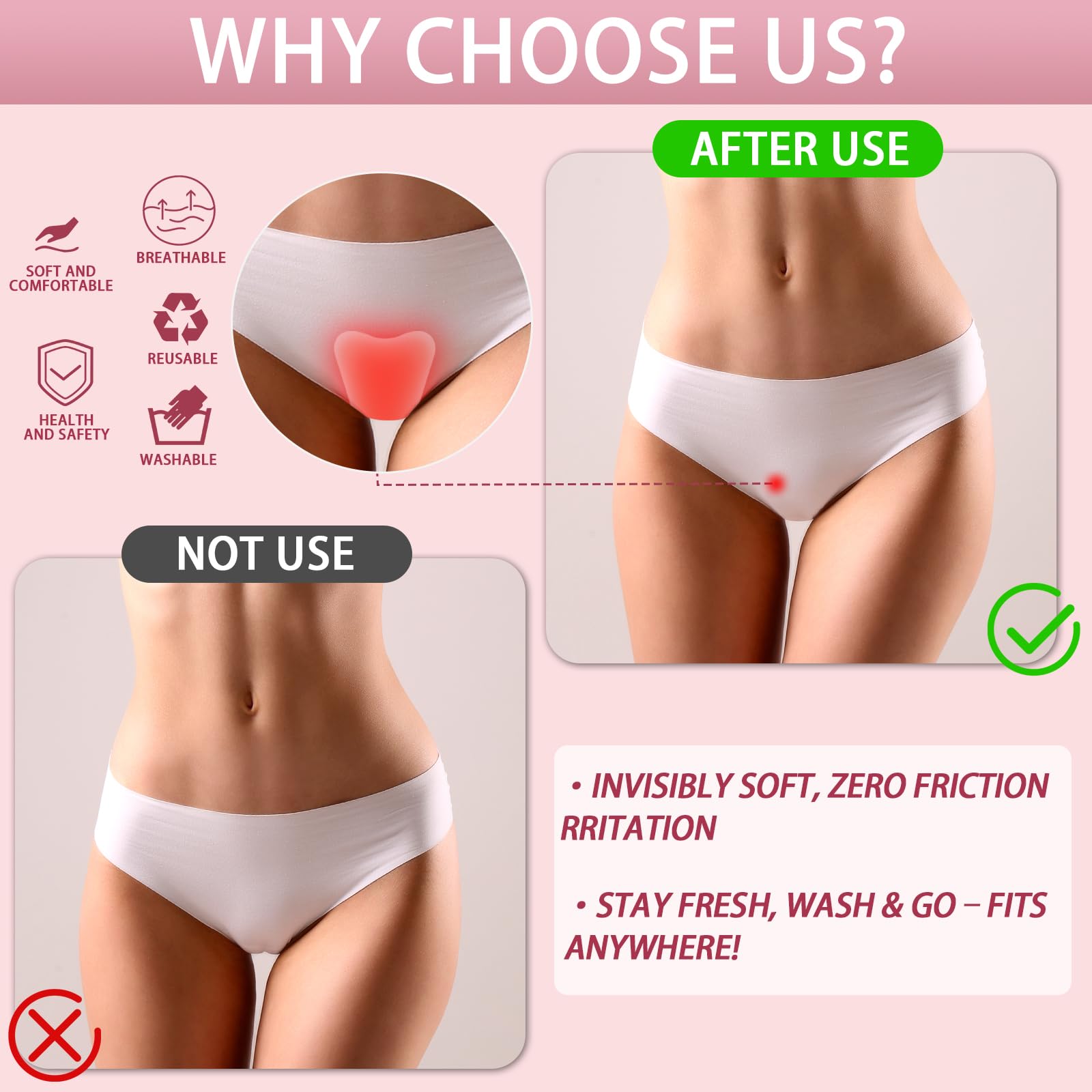 Inefticism soft silicone undergarment pad provides gentle adhesion and comfort.