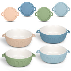 iNeibo 4-pack porcelain baby bowls with suction sleeve on table for mess-free meals