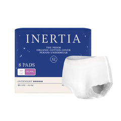 Inertia Overnight Underwear close-up showing 360° leak-locker protection for secure sleep