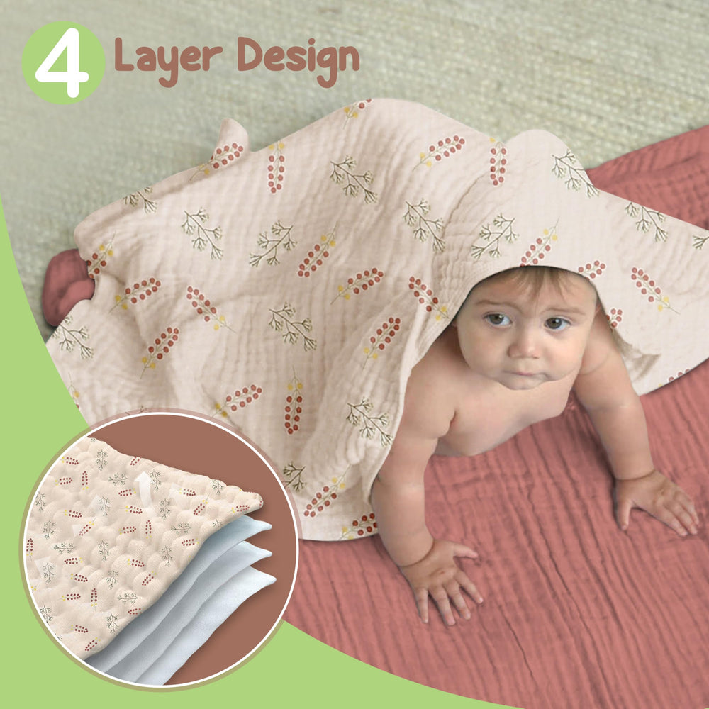 Infancie durable easy-care muslin towels, machine washable and long-lasting.