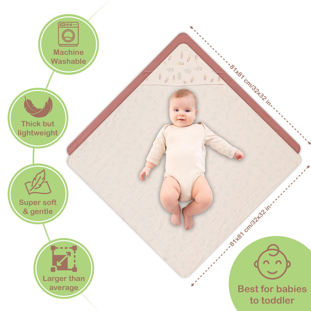 Infancie 32x32 inch hooded towel size ready for newborn bath time.
