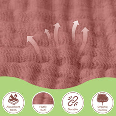 Infancie Hooded Towel fabric close-up shows plush, absorbent muslin for delicate newborn skin.