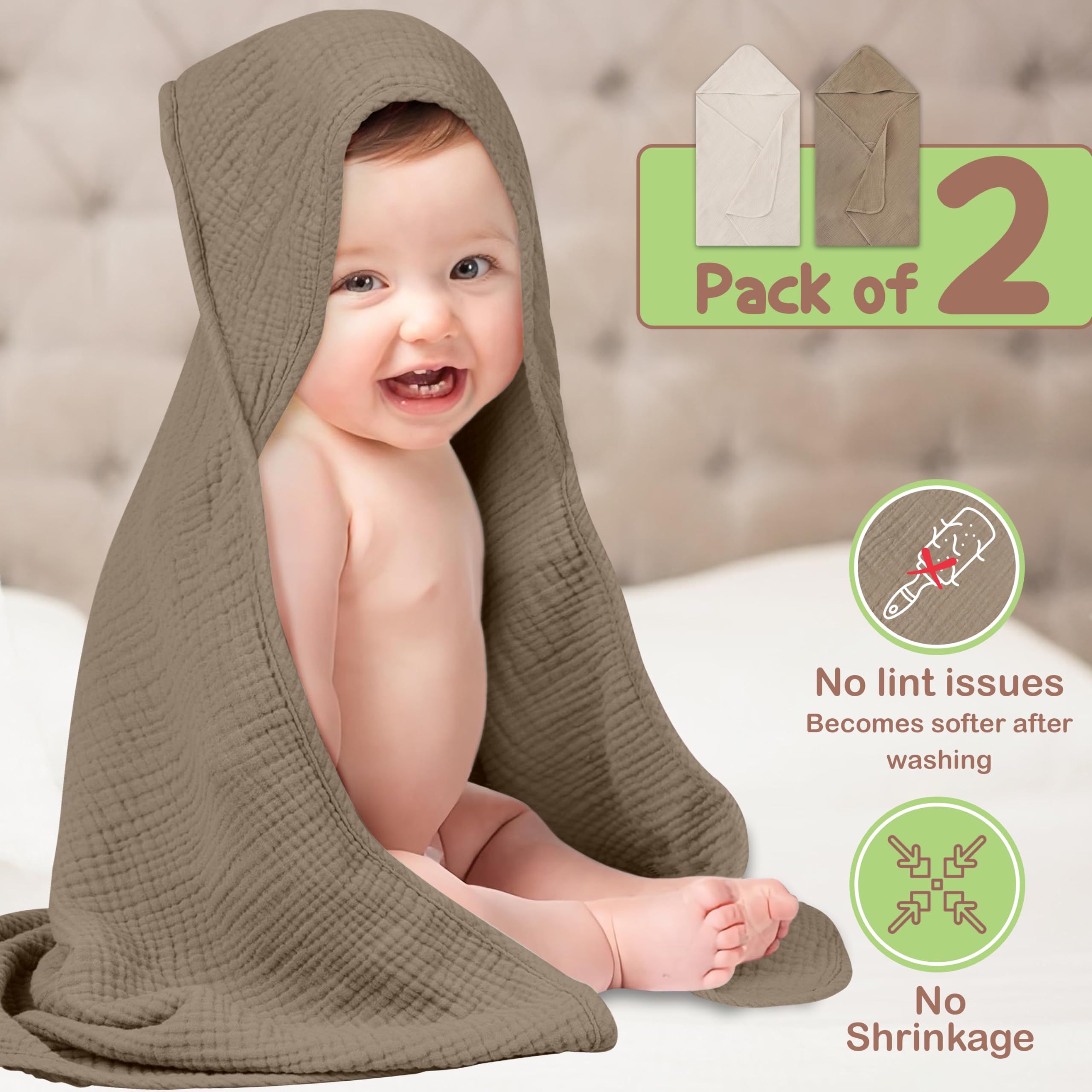 Infancie durable hooded towel with soft touch stays gentle after washing