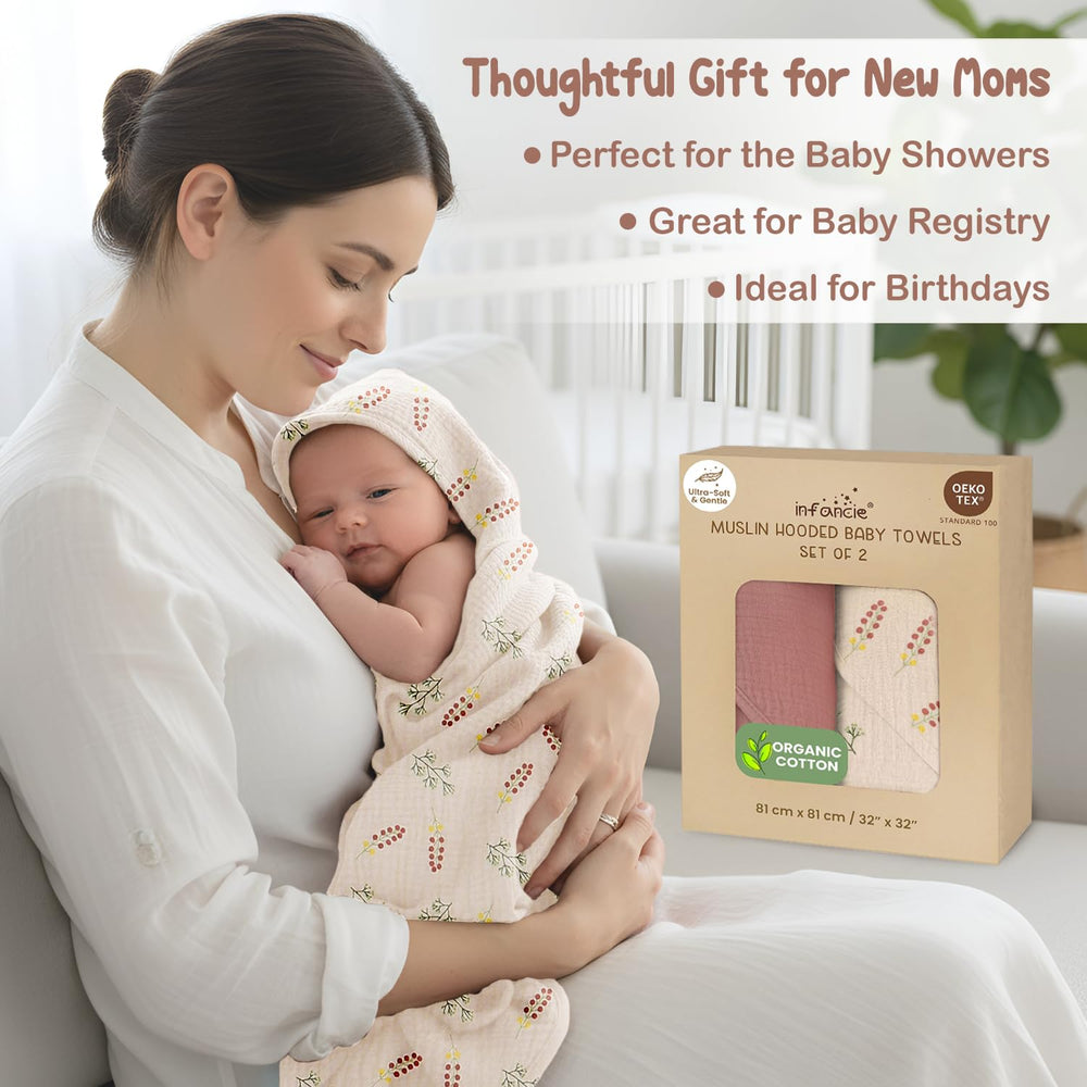 Infancie soft-touch after-bath towel provides gentle warmth.