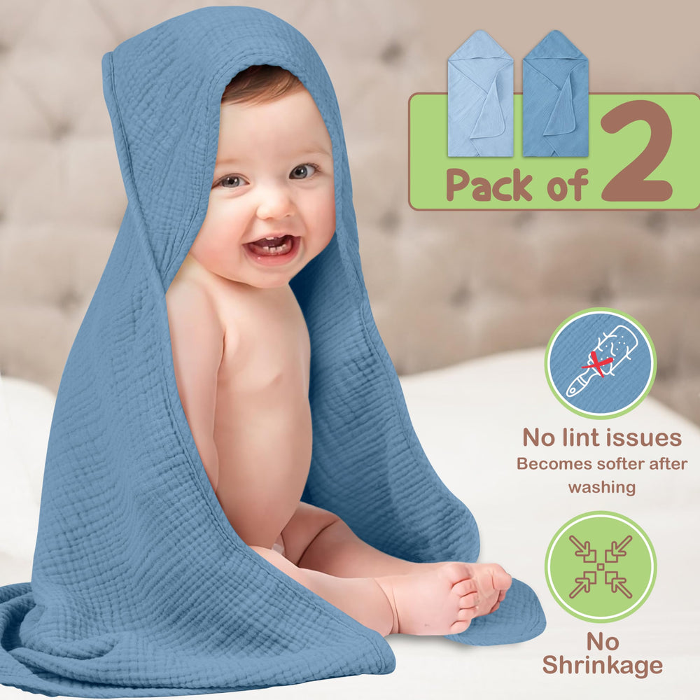 Infancie two-pack baby towels for home and travel use.