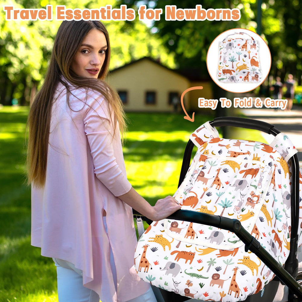 HNHUAMING windproof canopy shields baby from chilly gusts.