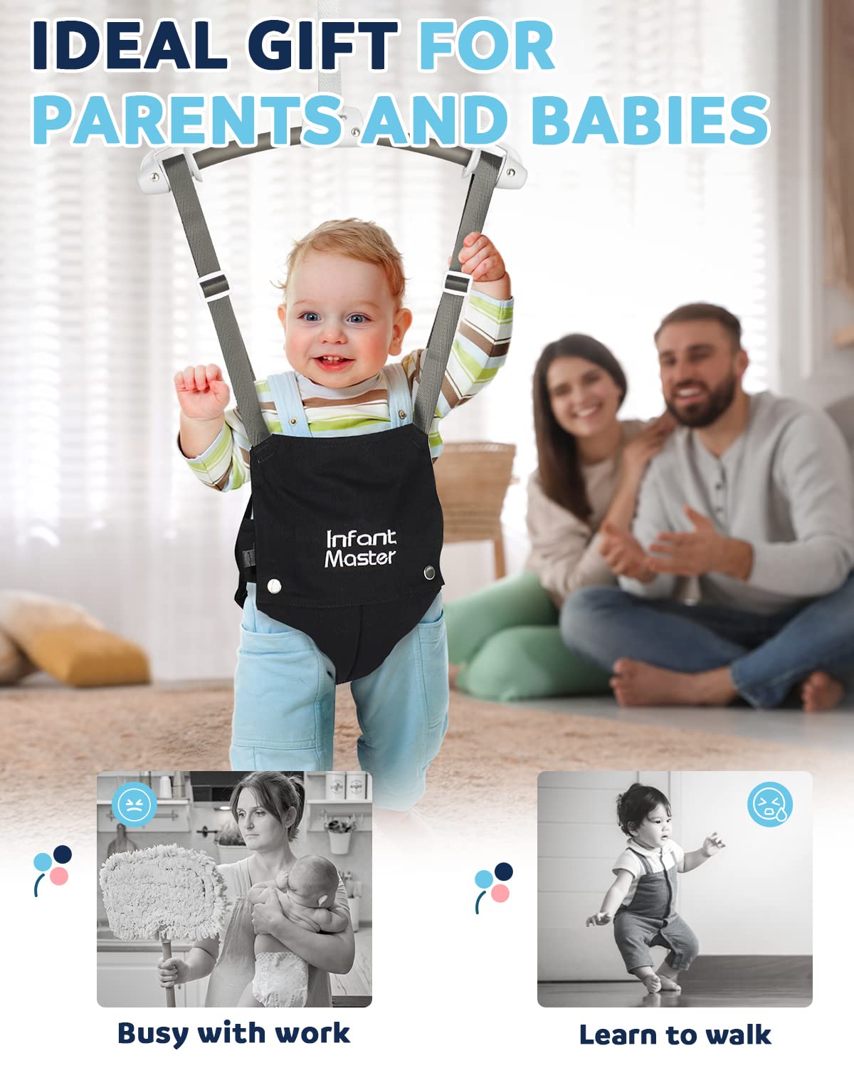 Infant Master doorway jumper used indoors and outdoors for versatile play