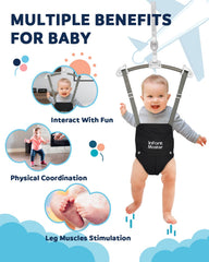 Soft breathable seat bag on Infant Master jumper for baby comfort
