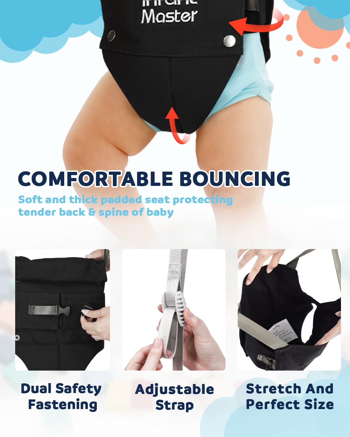 Compact travel-ready Infant Master jumper fits in a bag