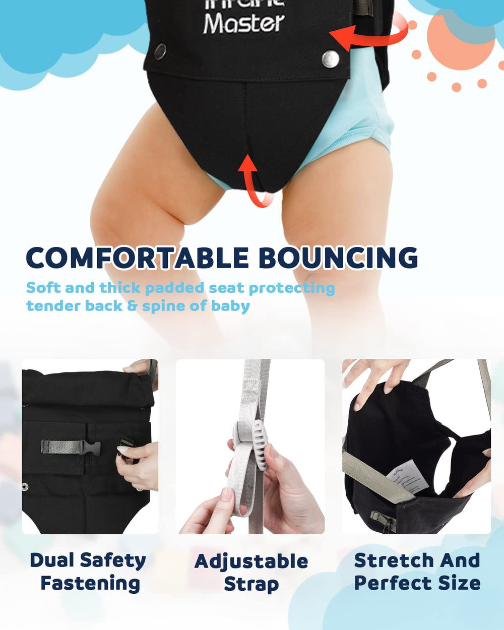 Compact travel-ready Infant Master jumper fits in a bag