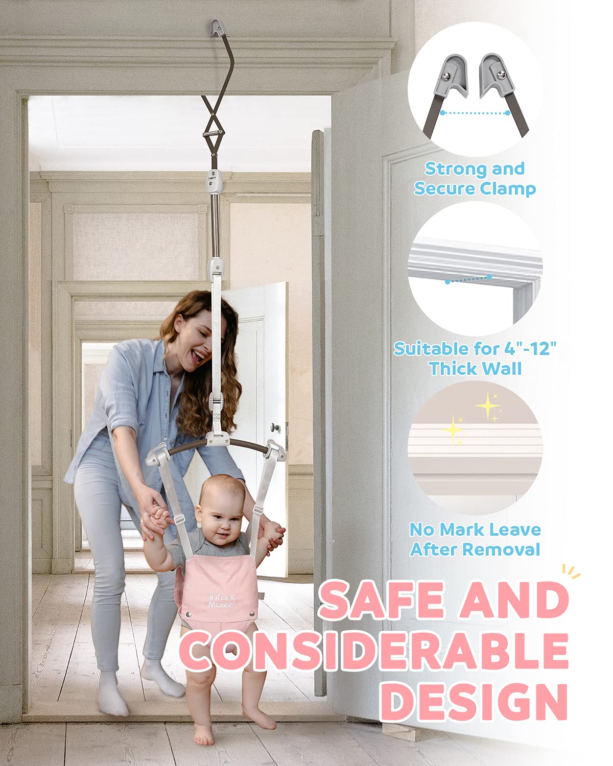Infant Master easy tool-free setup for quick doorway installation.
