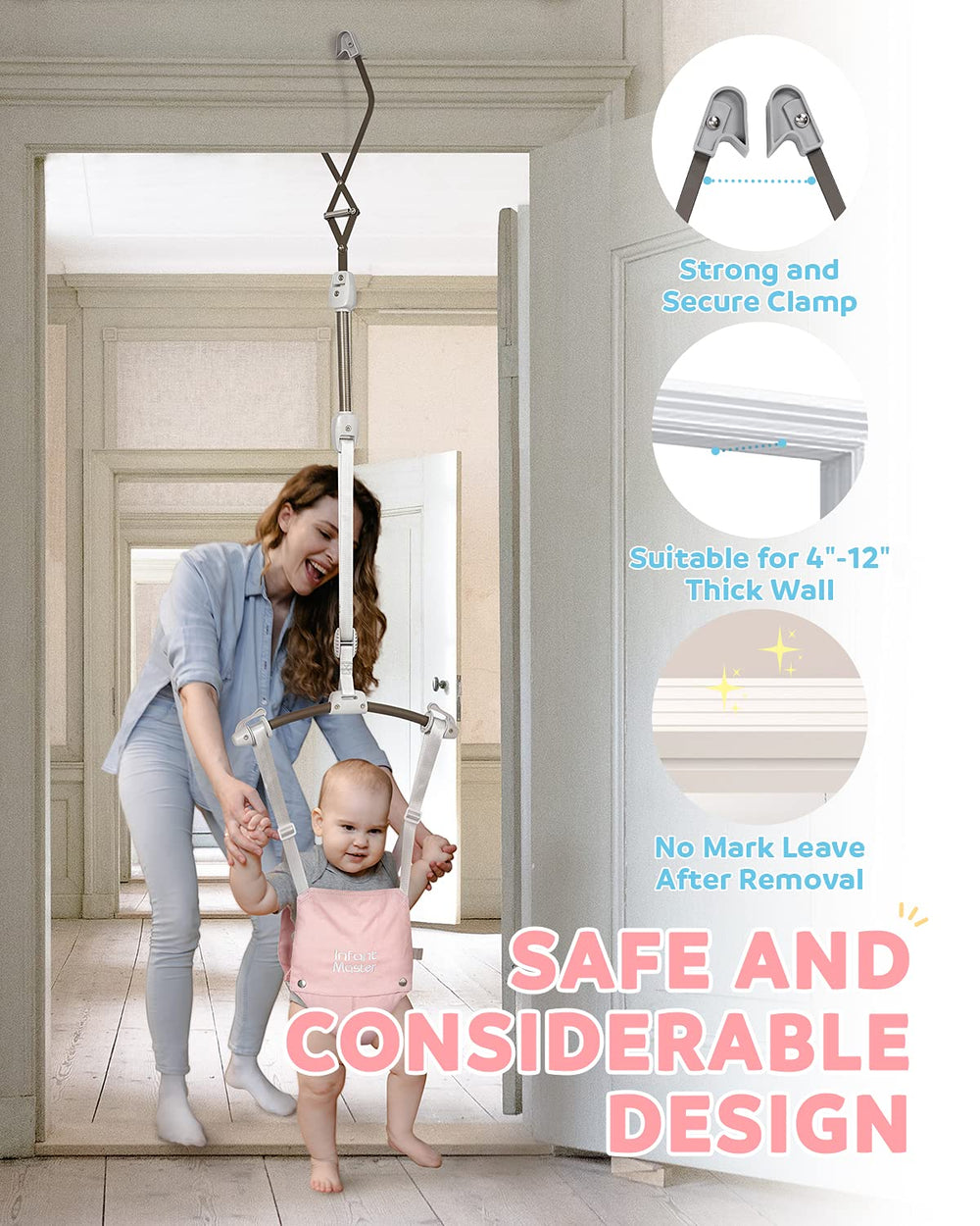 Infant Master easy tool-free setup for quick doorway installation.